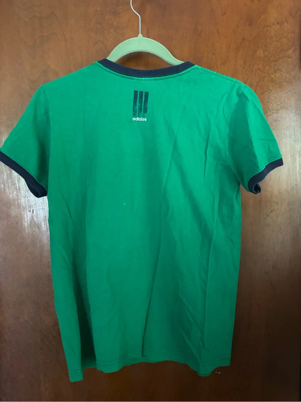 Vintage adidas Green Ringer Tee with Navy Trim size M